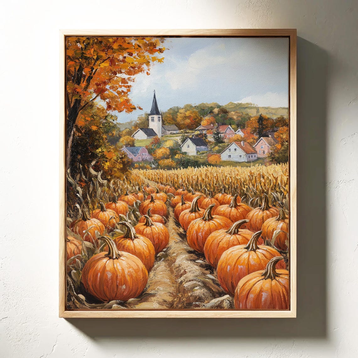 Autumn Village Pumpkin Patch Church Steeple Cornfield Harvest Poster - Image 2