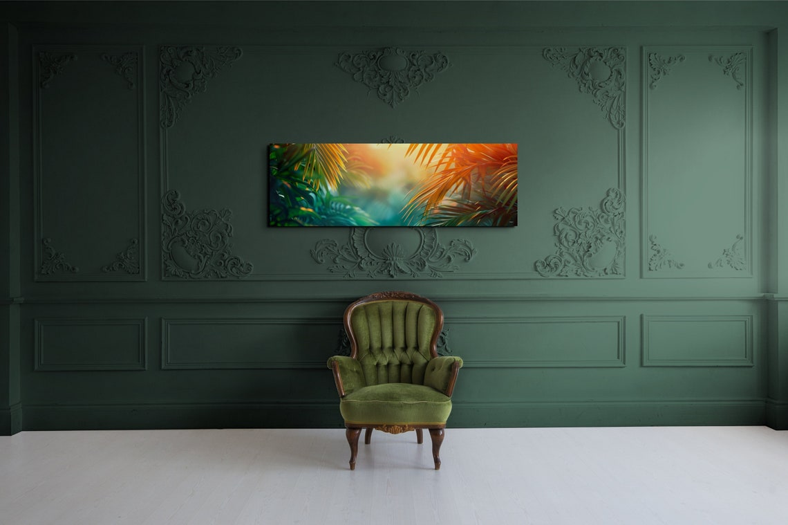 Tropical Palm Leaves Golden Sunset Glow Panoramic Botanical Wall Art - Image 5