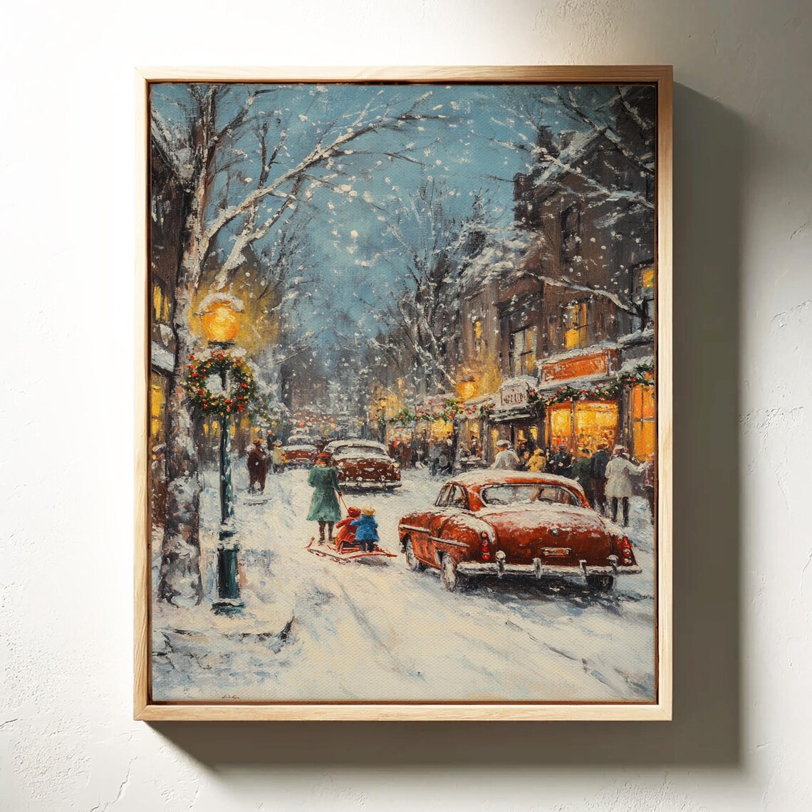 Vintage Winter Street Scene Snowy Christmas Retro Cars Holiday Poster - Image 4