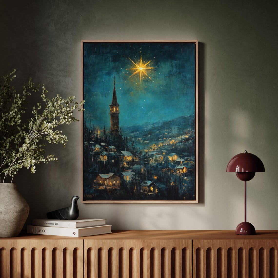 Christmas Star Over Village Church Steeple Night Winter Scene Poster - Image 7