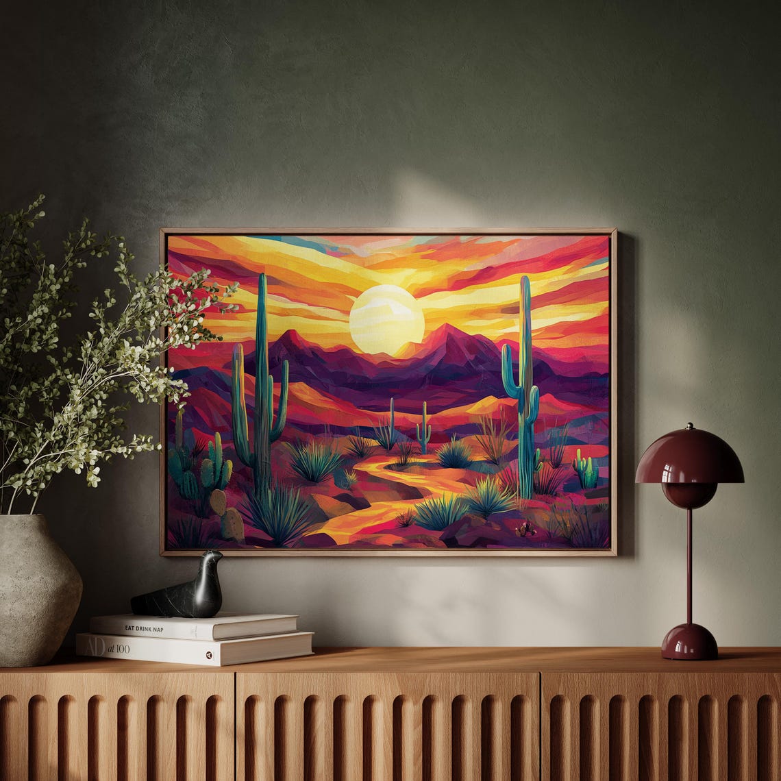 Colorful Desert Sunset Cactus Mountains Big Sun Decor Poster - Image 6