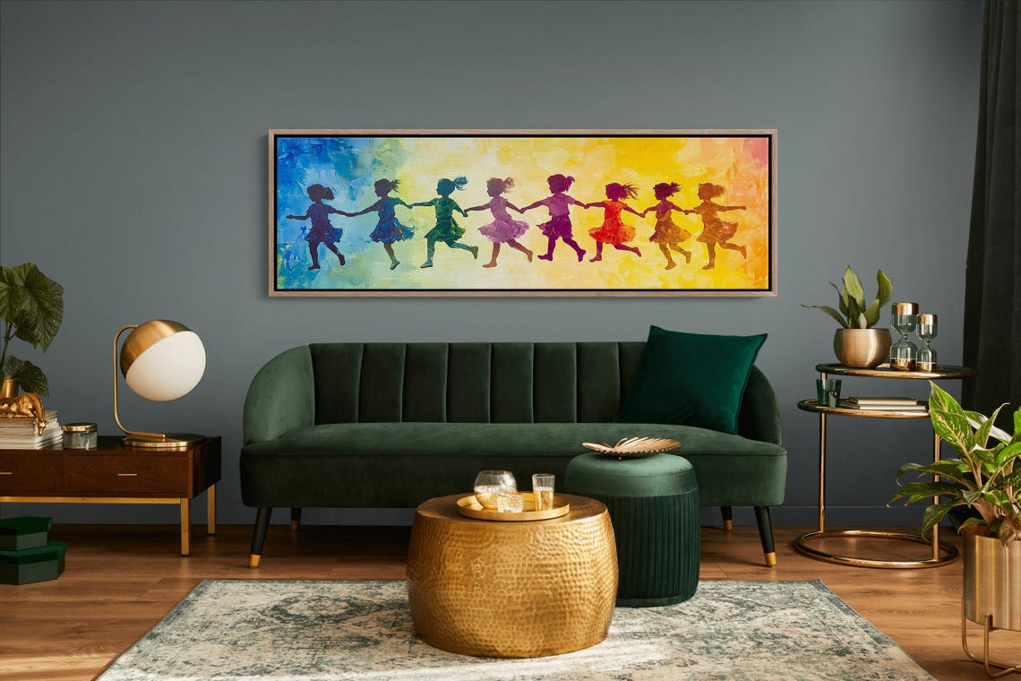 Children Holding Hands Rainbow Silhouette Kids Playing Color Poster - Image 6