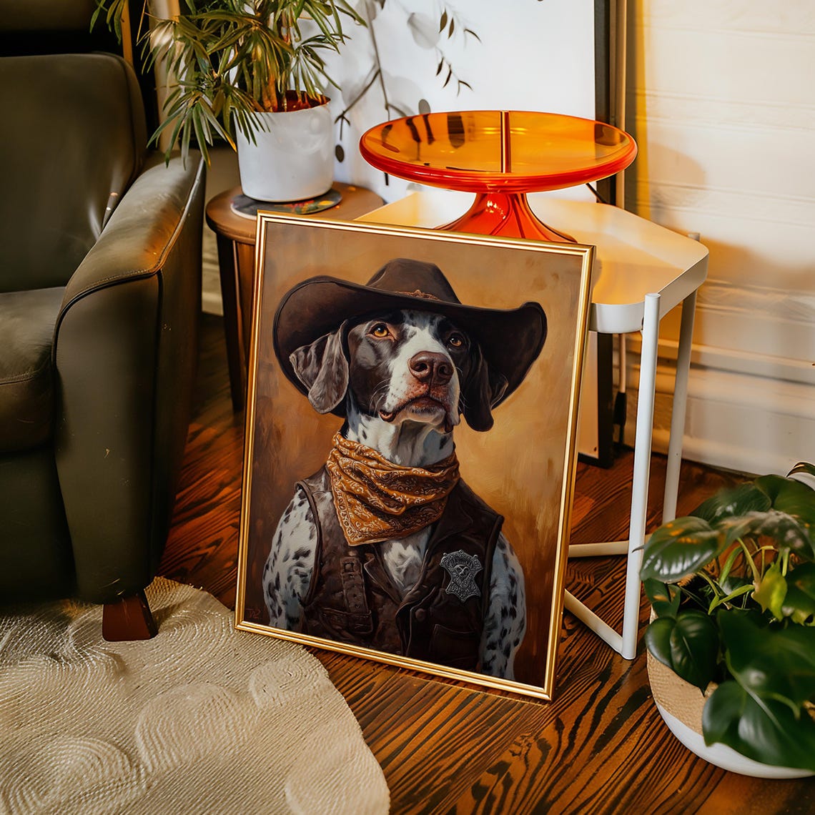 German Shorthaired Pointer Cowboy Sheriff Oil Painting Style Poster