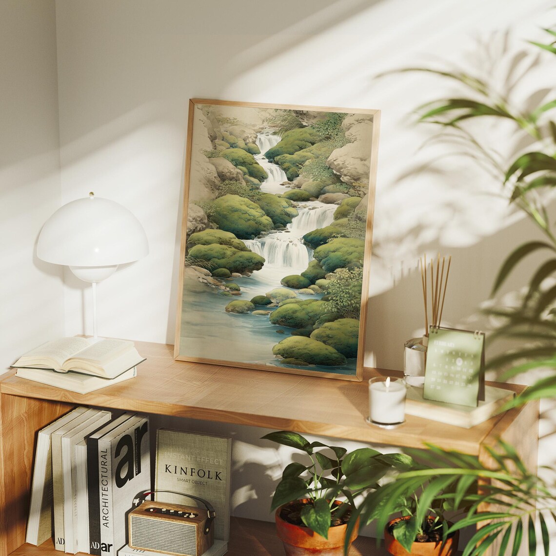 Tranquil Stream Through Mossy Stones, Wall Art Print