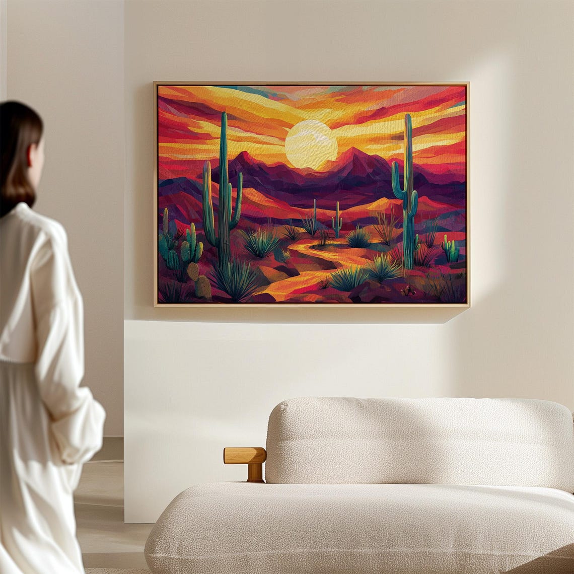 Colorful Desert Sunset Cactus Mountains Big Sun Decor Poster - Image 5
