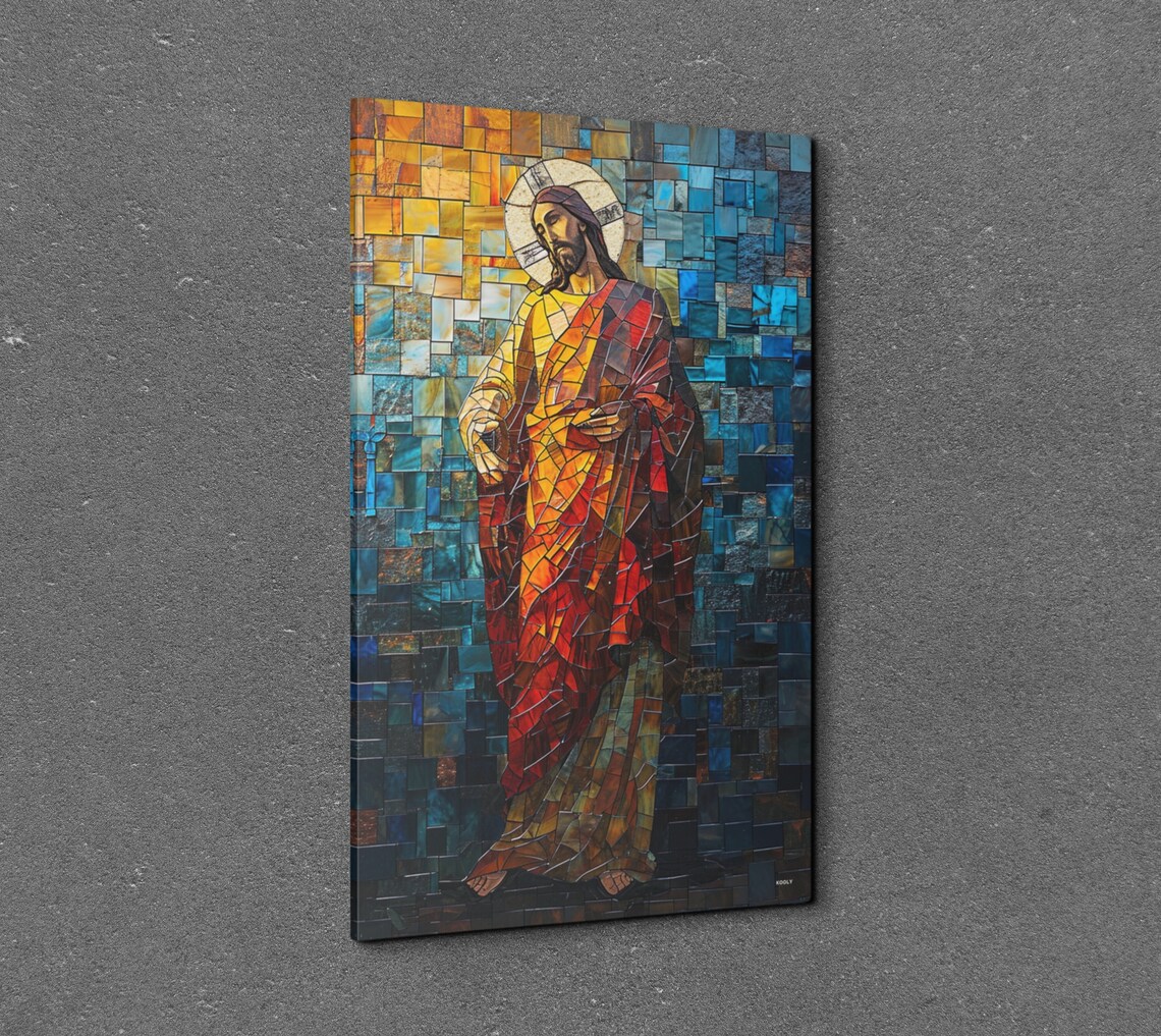 Jesus Christ Stained Glass Mosaic Portrait with a Golden Halo Poster - Image 3