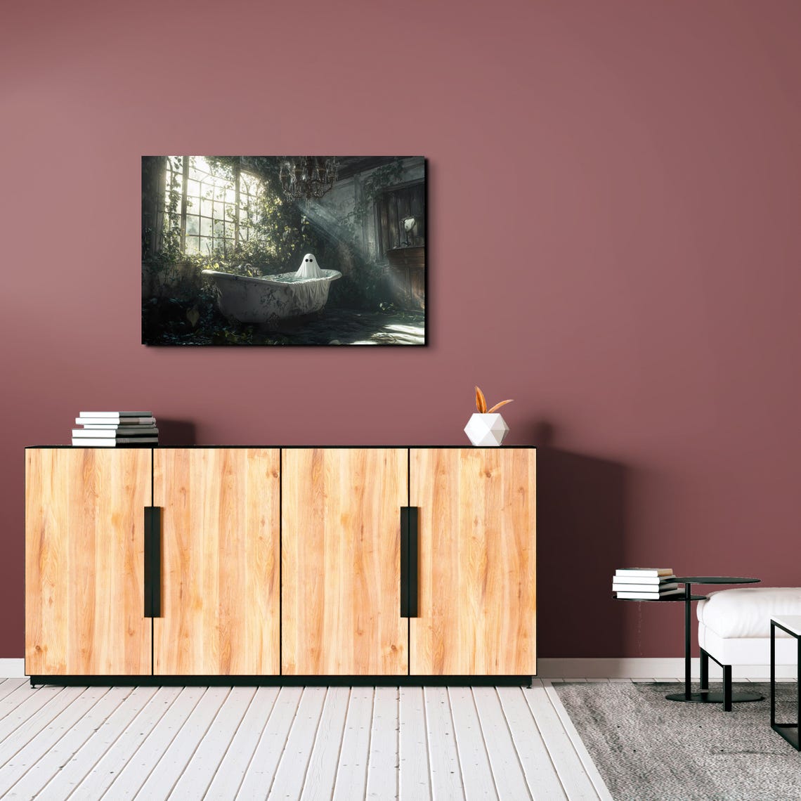 Spooky Cute Ghost Bath Time Abandoned Greenhouse Horror Art Poster - Image 5
