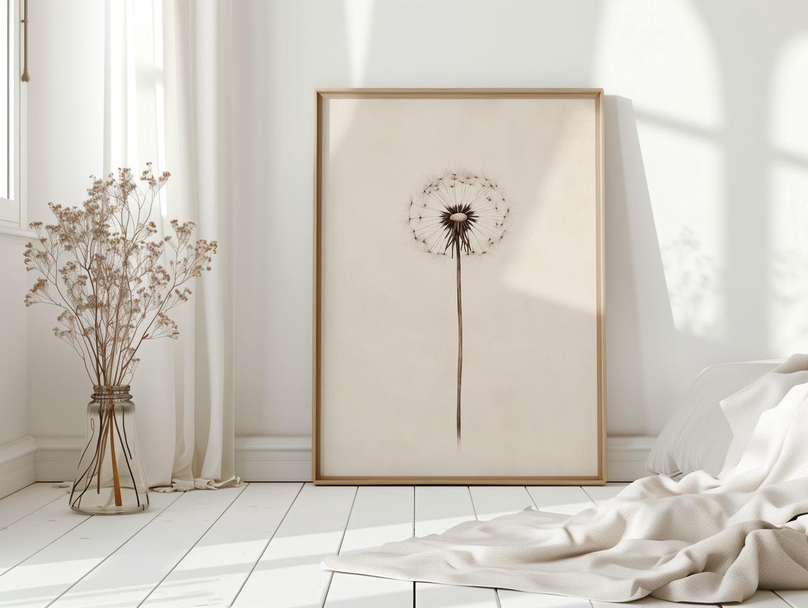 Dandelion Seed Head Minimalist Botanical Cream Neutral Wall Poster