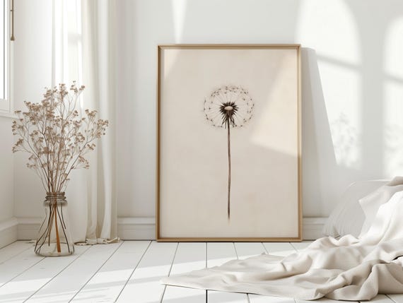 Minimalist Dandelion Canvas Wall Art Neutral Botanical Nature Print Modern Floral Decor Soft Beige Zen Style For Home Or Office