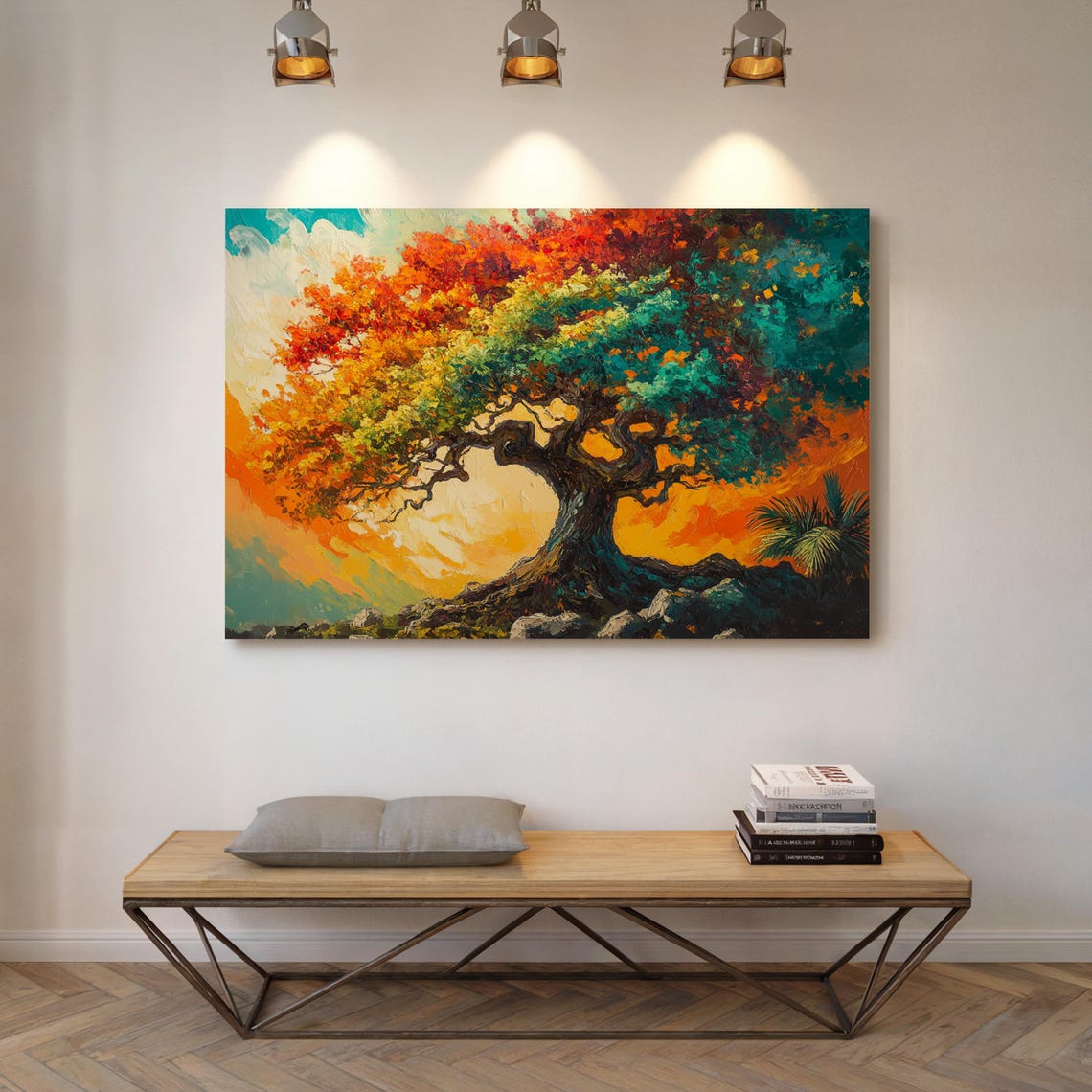 Vibrant Twisted Tree With Multicolor Foliage Fiery Painting Wall Art - Image 7
