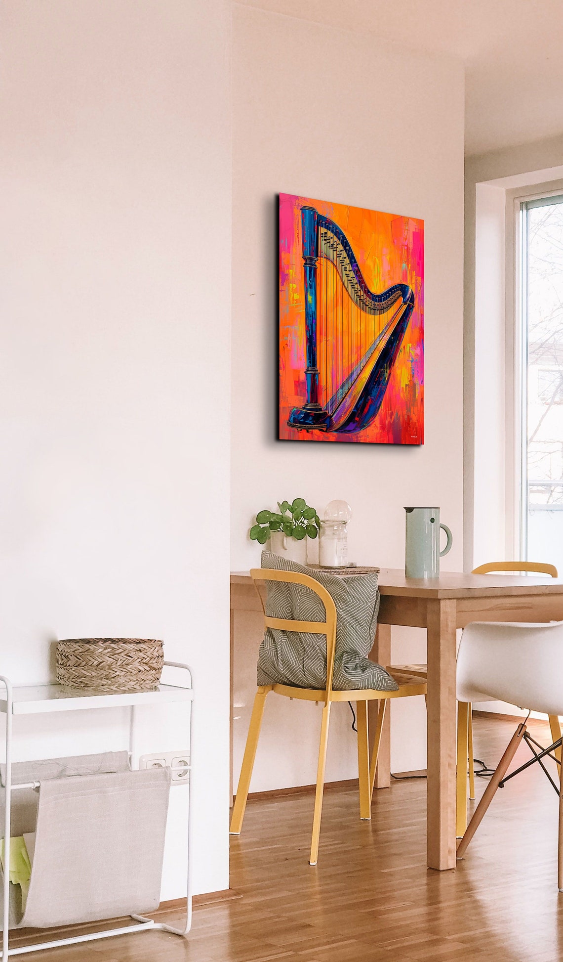 Pop Art Harp Blue Orange Modern Musical Instrument Decor Wall Art - Image 5