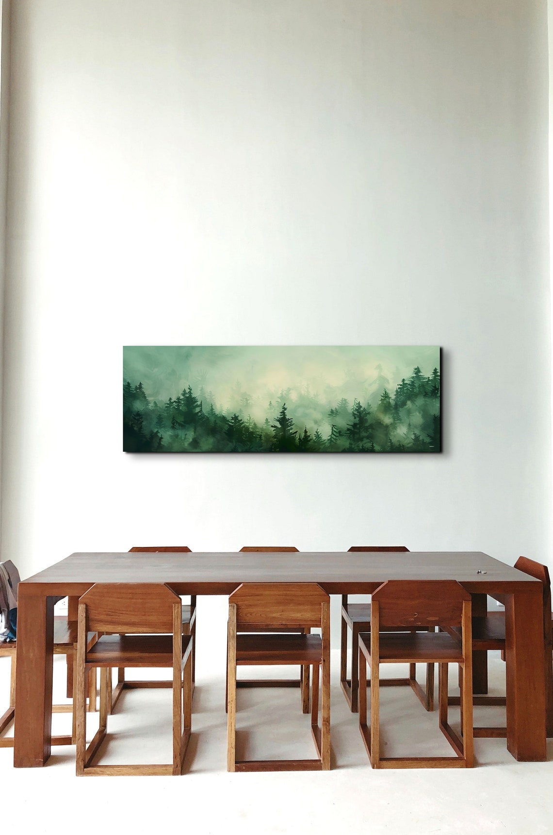 Misty Pine Forest Foggy Mountain Watercolor Panoramic Poster - Image 4