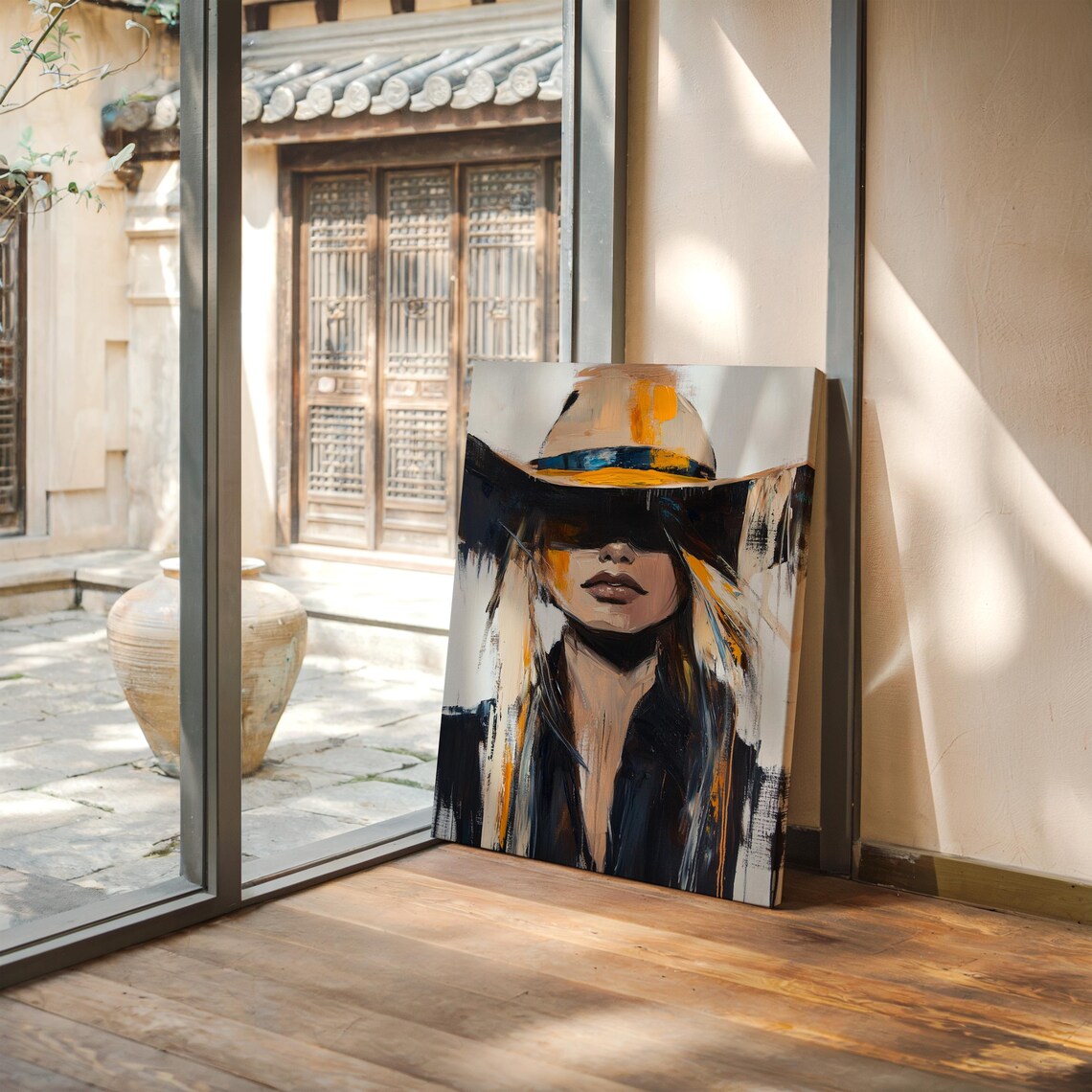 Modern Western Woman, Abstract Cowboy Hat Art Print - Image 2