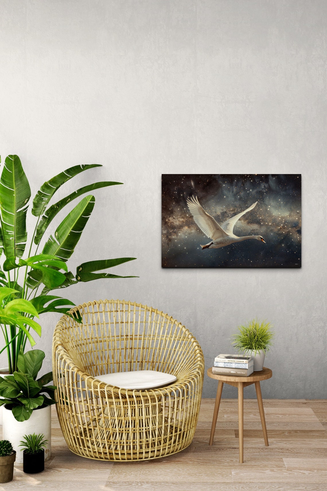 Swan Gliding Through Starry Cosmos Nebula Dreamlike Bird Wall Art - Image 6