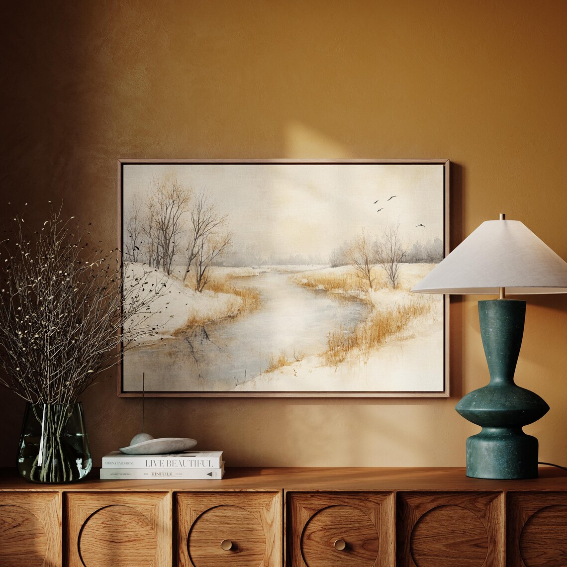 Winter River Landscape, Serene Nature Art - Image 7