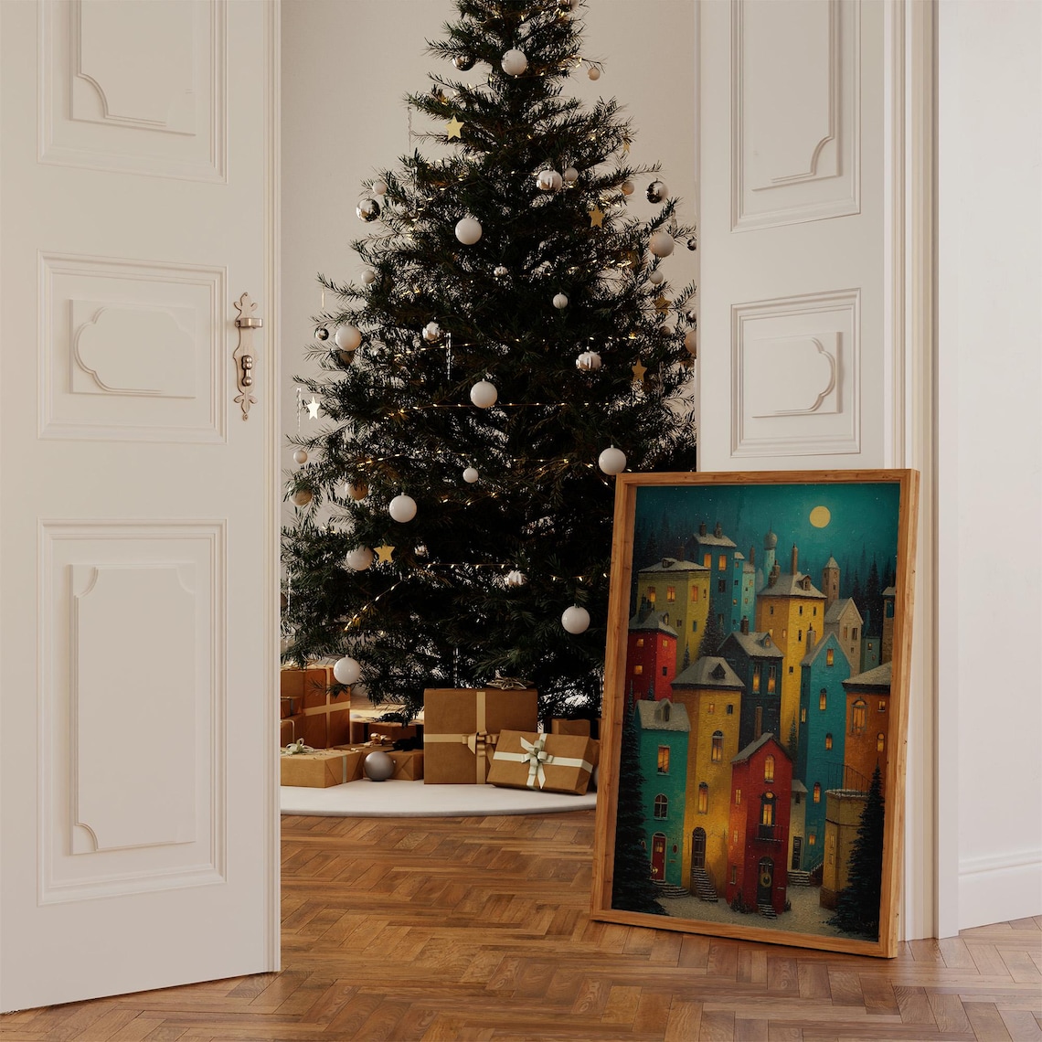 Winter Village Poster Print, Festive Holiday Decor