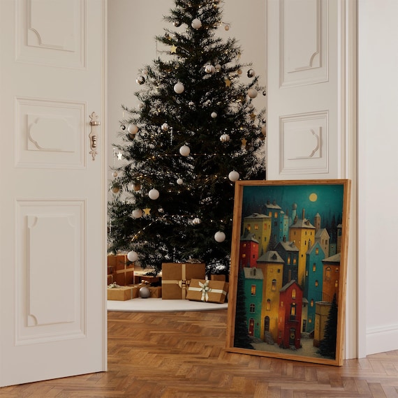Winter Village Poster Print, Festive Holiday Decor