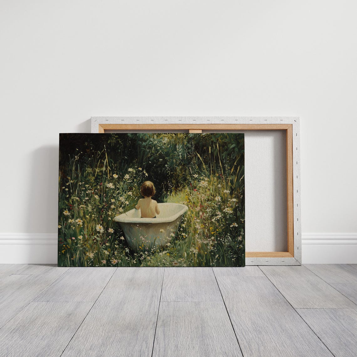 Child Bathtub Garden Wildflowers Whimsical Vintage Nature Art Poster - Image 7