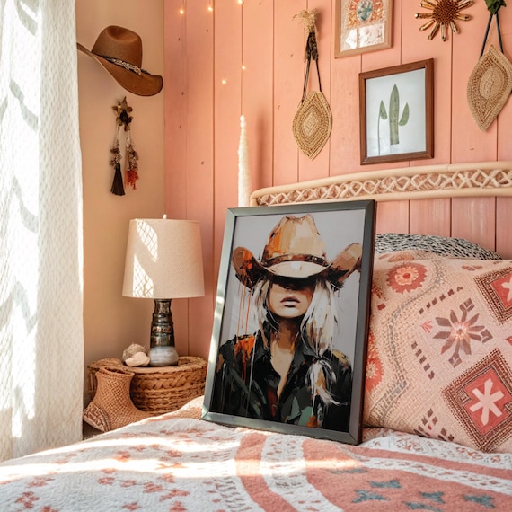 Cowgirl With Cowboy Hat Shadowed Face Western Portrait Art Poster