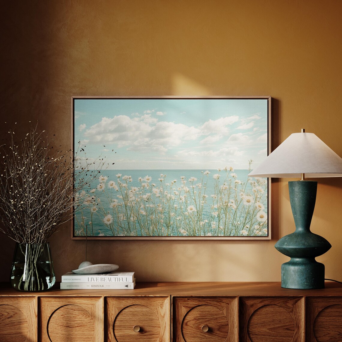 Serene Daisy Coastline Art, Minimalist Nature Decor - Image 4