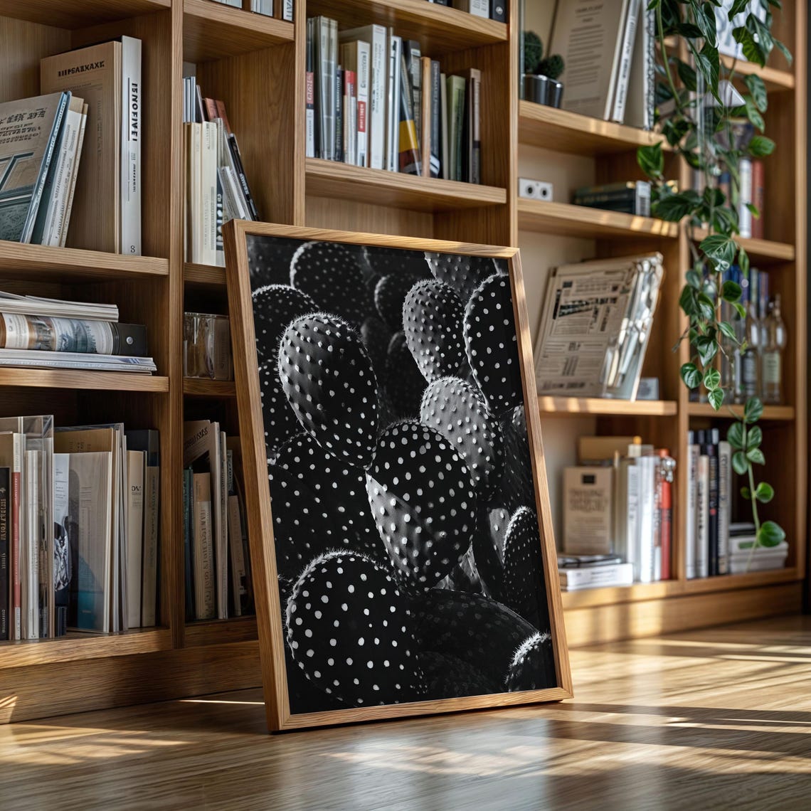 Prickly Pear Cactus Close Up Black and White Photography Poster