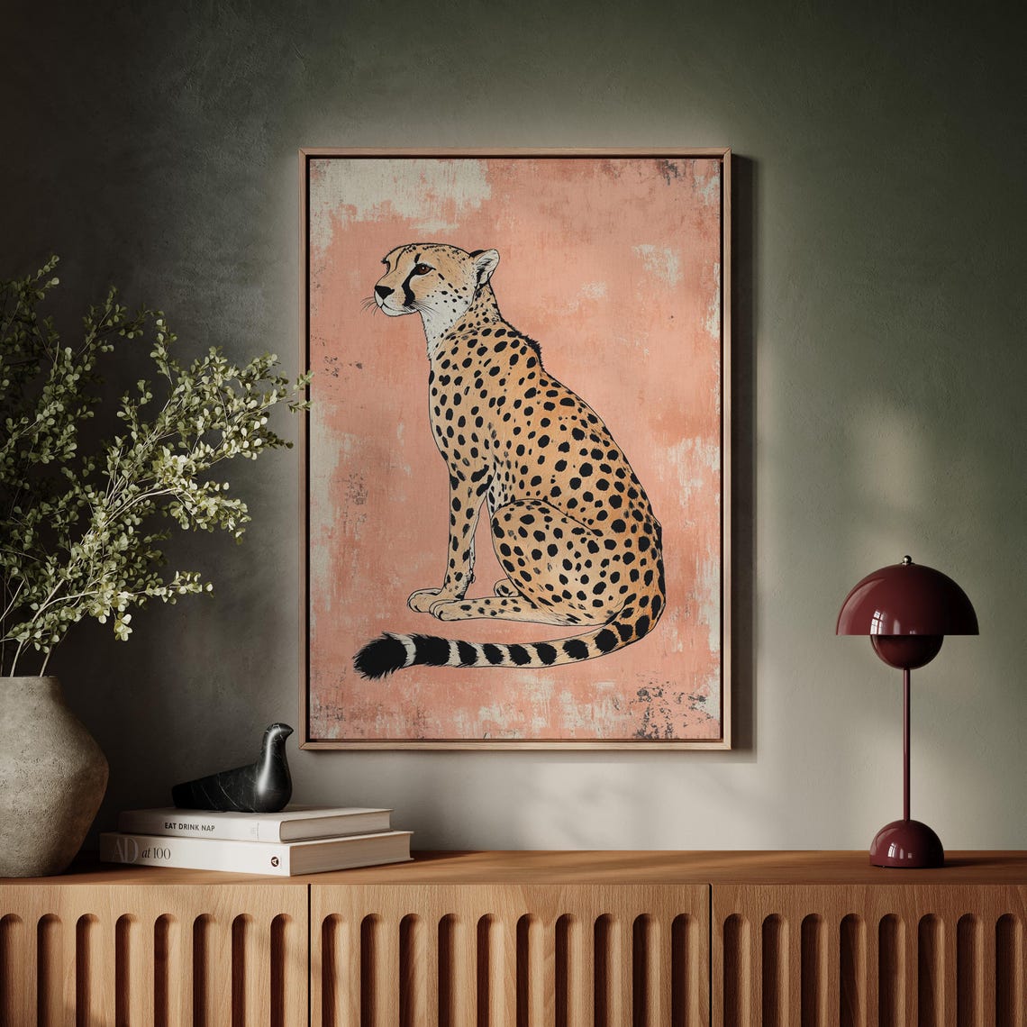 Sitting Cheetah Vintage Safari Illustration Dusty Rose Poster - Image 7