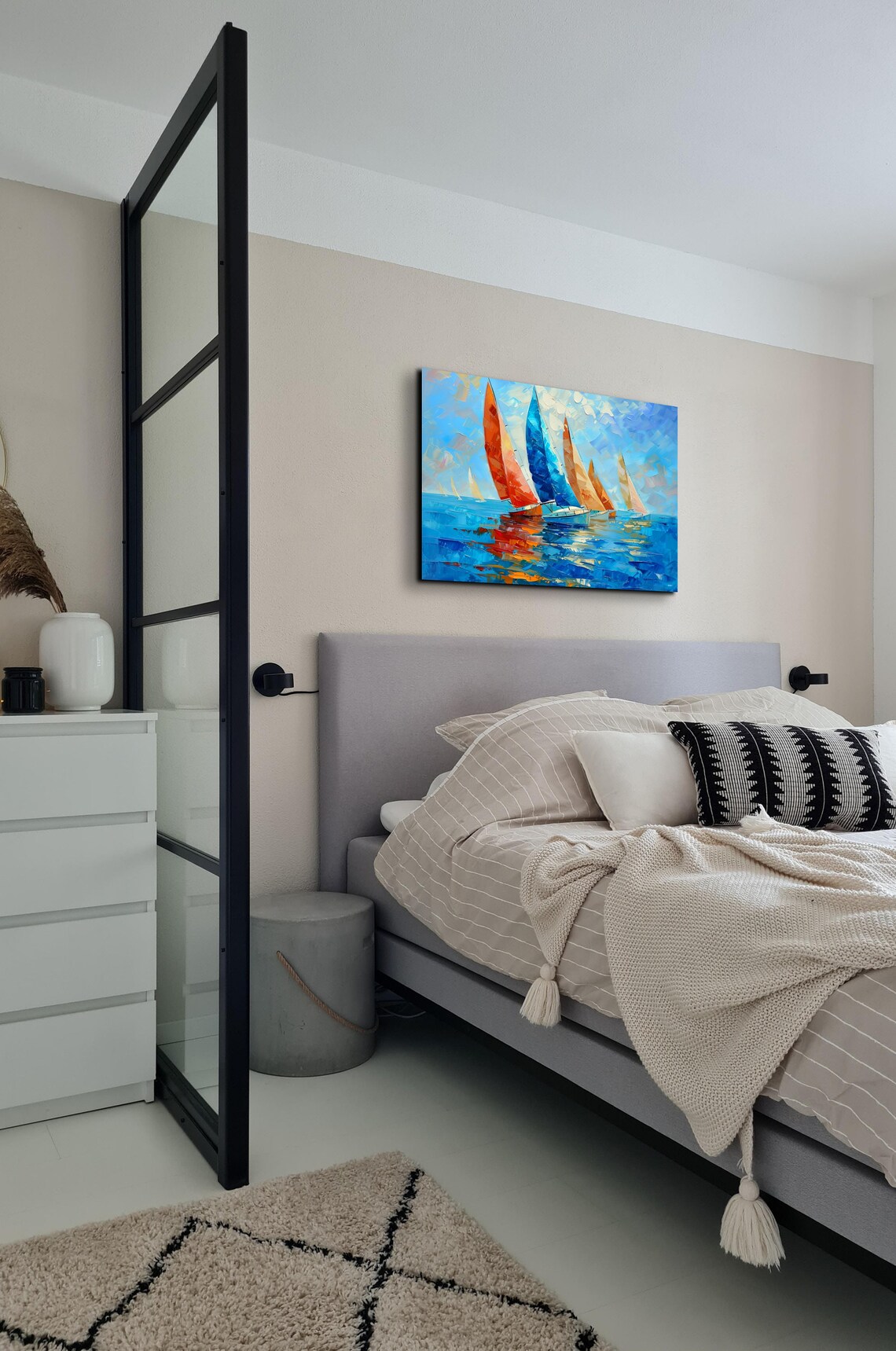 Colorful Sailboats Impasto Palette Knife Ocean Regatta Poster - Image 6