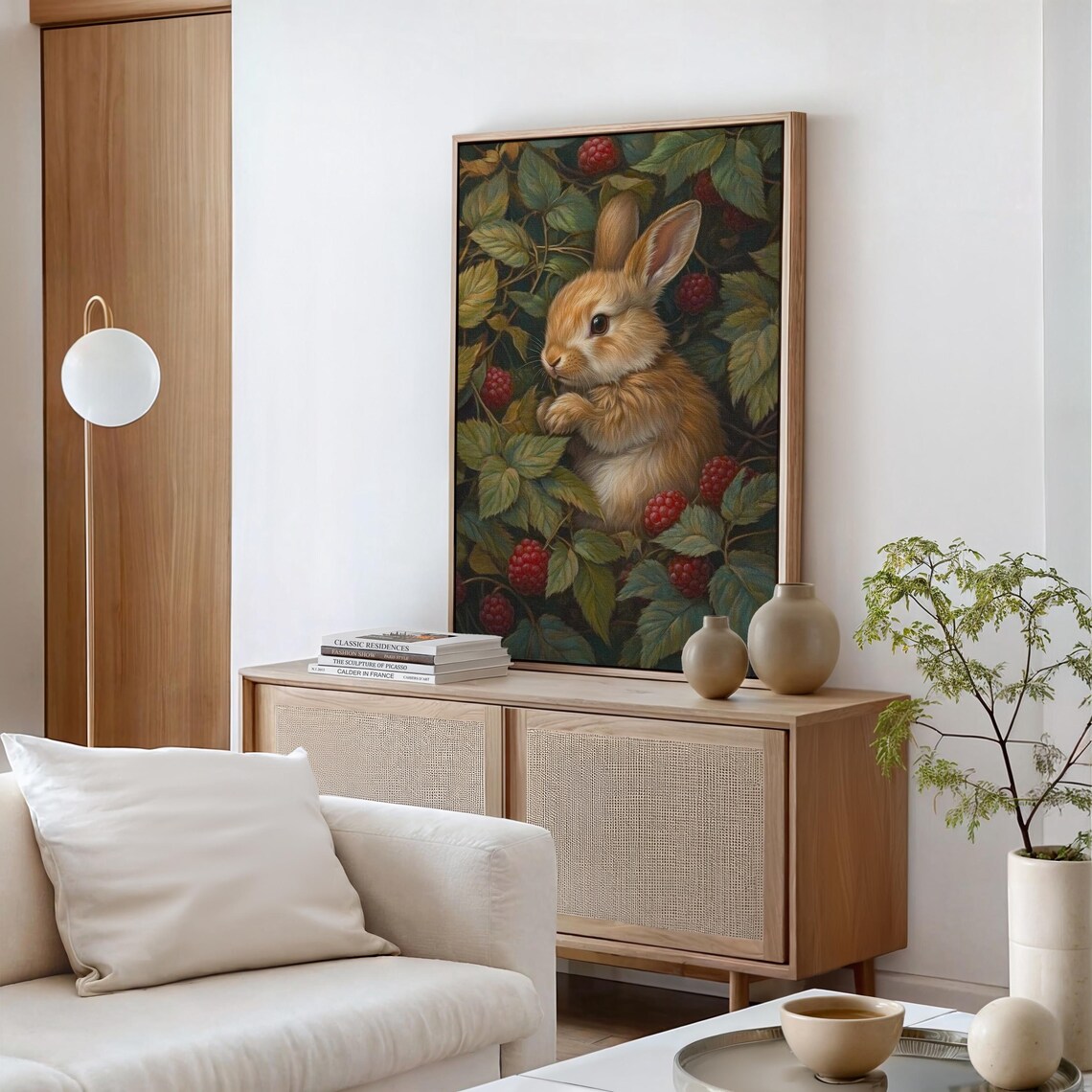 Adorable Bunny in Raspberry Bush Rustic Animal Art Print - Image 5