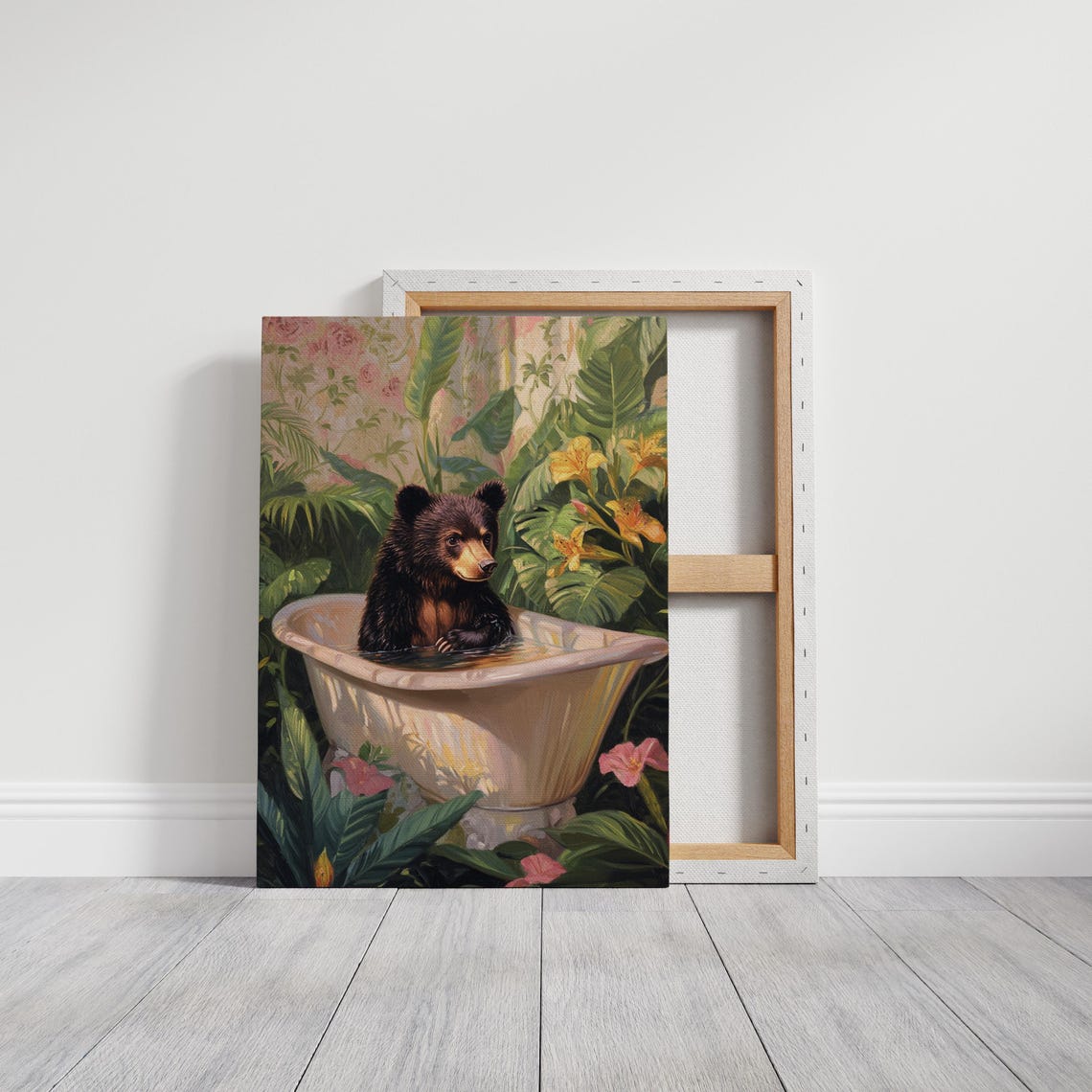 Charming Black Bear In Bathtub Whimsical Jungle Bath Scene Poster - Image 3