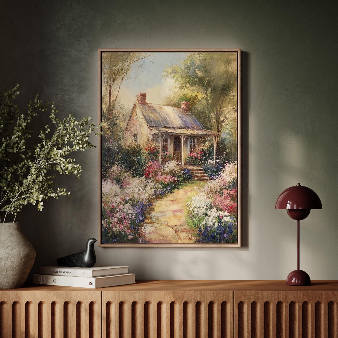 Cozy Cottage With Stone Path And Blooming Flower Beds Garden Poster - Image 6
