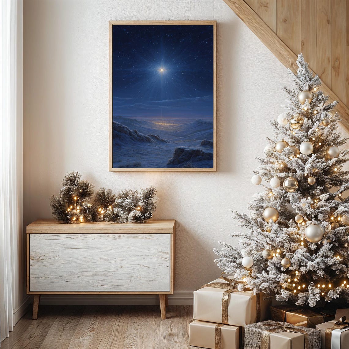 Radiant Christmas Star Over Silent Snowy Hills Winter Poster