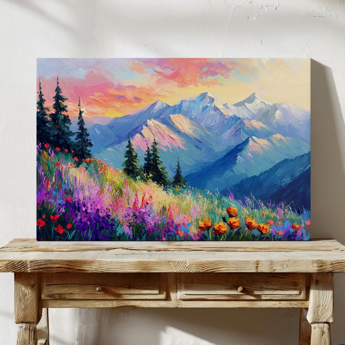 Colorful Mountain Meadow Sunrise Wildflowers Impressionist Poster - Image 4