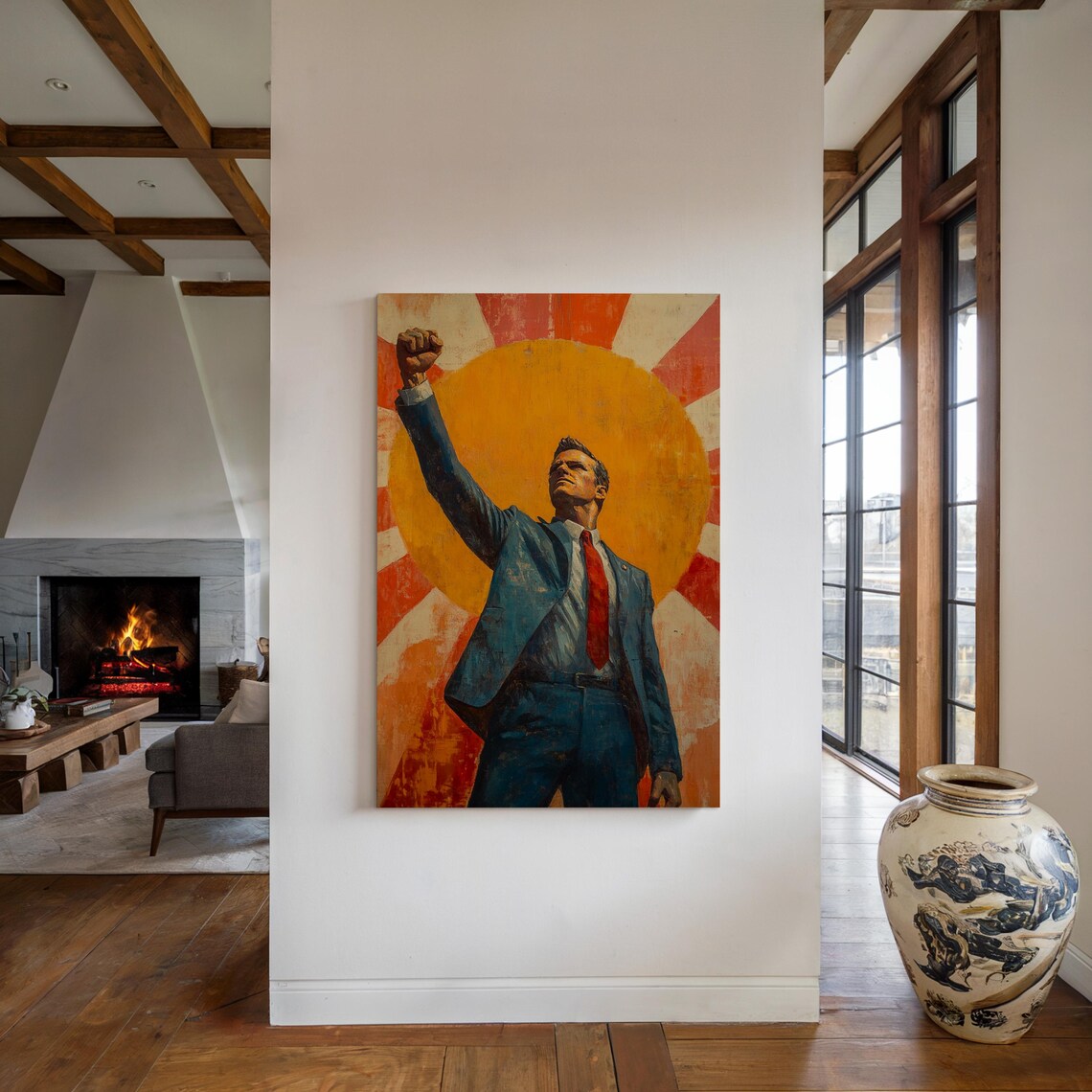 Empowering Leadership Art Man Raised Fist Sunburst Motivational Poster - Image 5