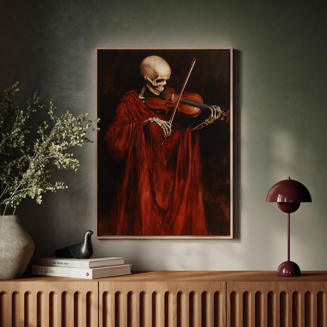 Cloaked Skeleton Playing Violin Moody Classical Painting Poster - Image 7