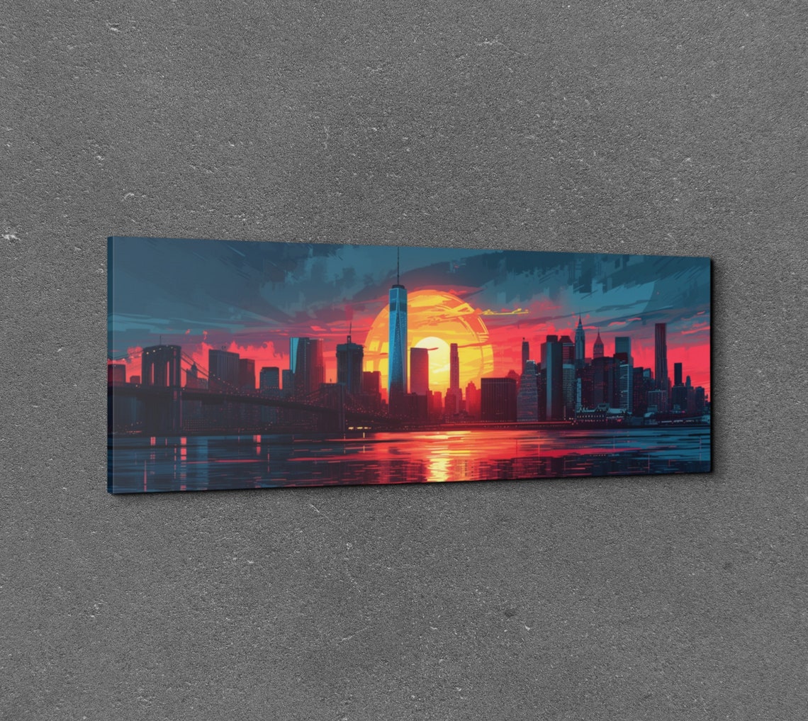 New York City Skyline Sunset Colorful Pop Art Style Wall Art - Image 6