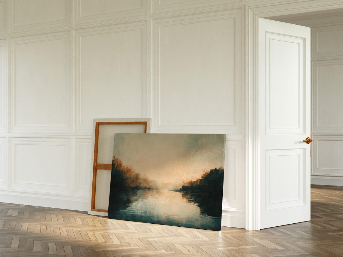 Misty River Sunset Autumn Forest Glow Tranquil Waterscape Poster - Image 2