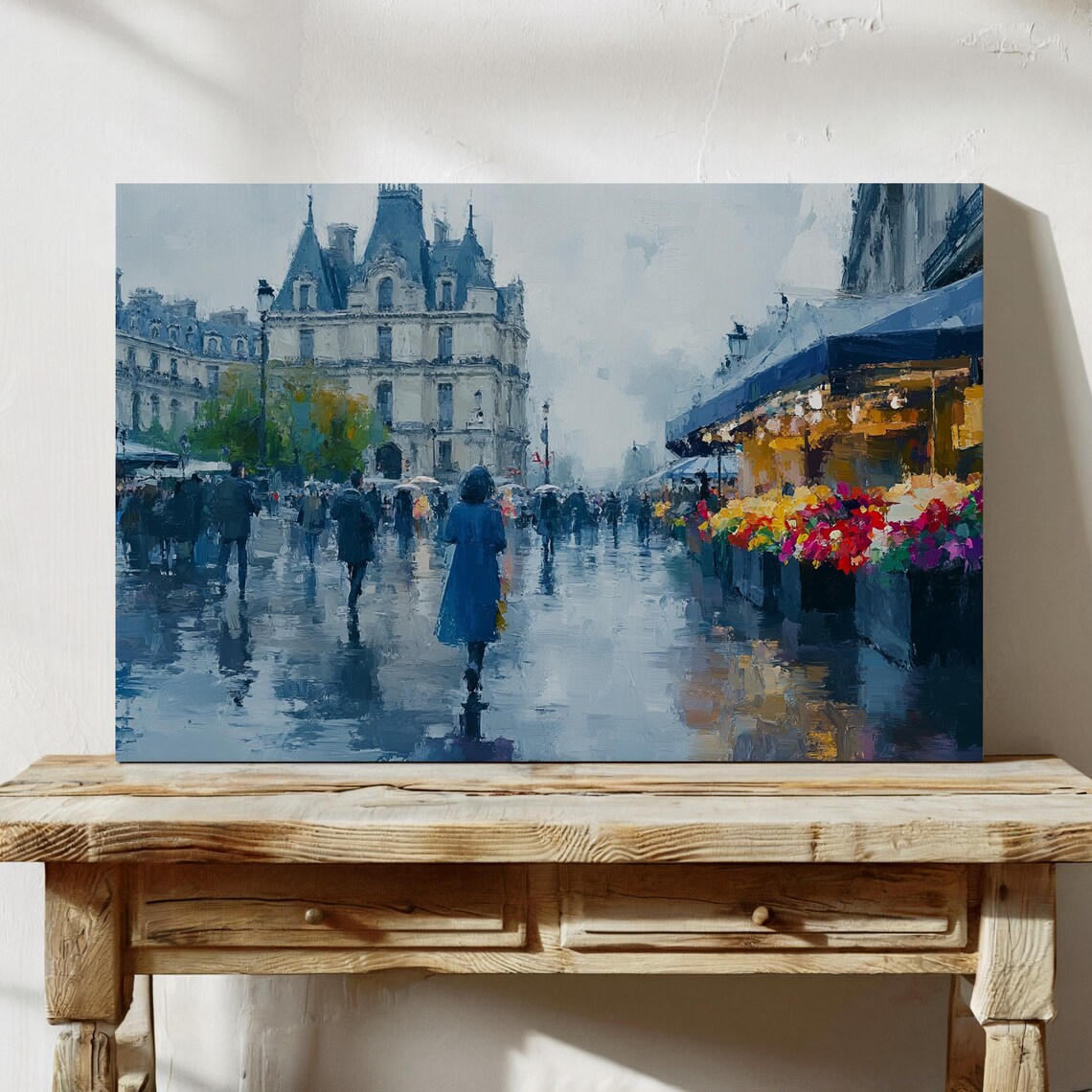 Rainy Day in Paris, Vibrant Flower Market Cityscape - Image 5