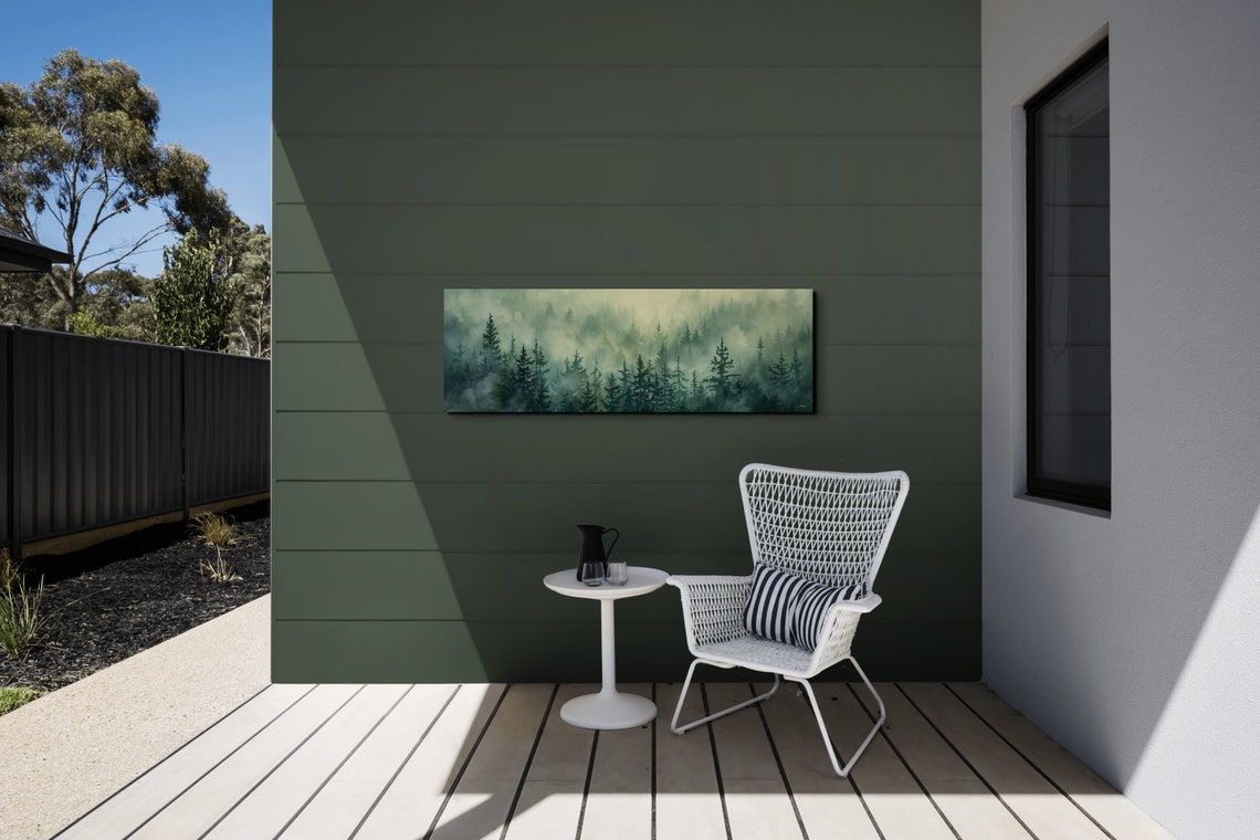 Misty Green Forest Layers in a Soft Watercolor Wash Panoramic Poster - Image 5