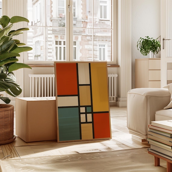 Piet Mondrian Inspired Color Block Modern Red Yellow Blue Grid Poster