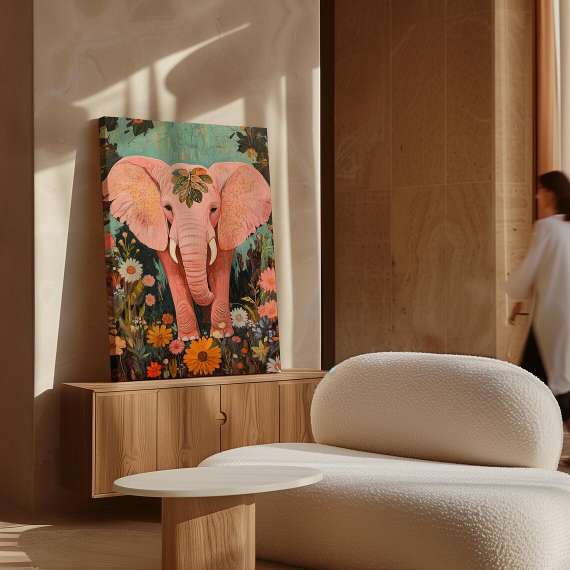 Pink Elephant Boho Art Print, Floral Wildlife - Image 5