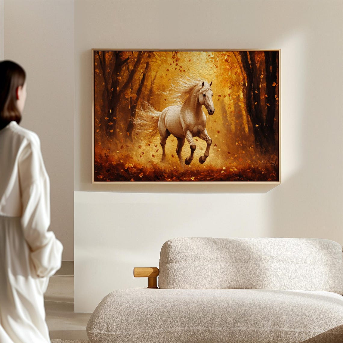 Majestic White Horse Galloping Golden Autumn Forest Equestrian Print - Image 4