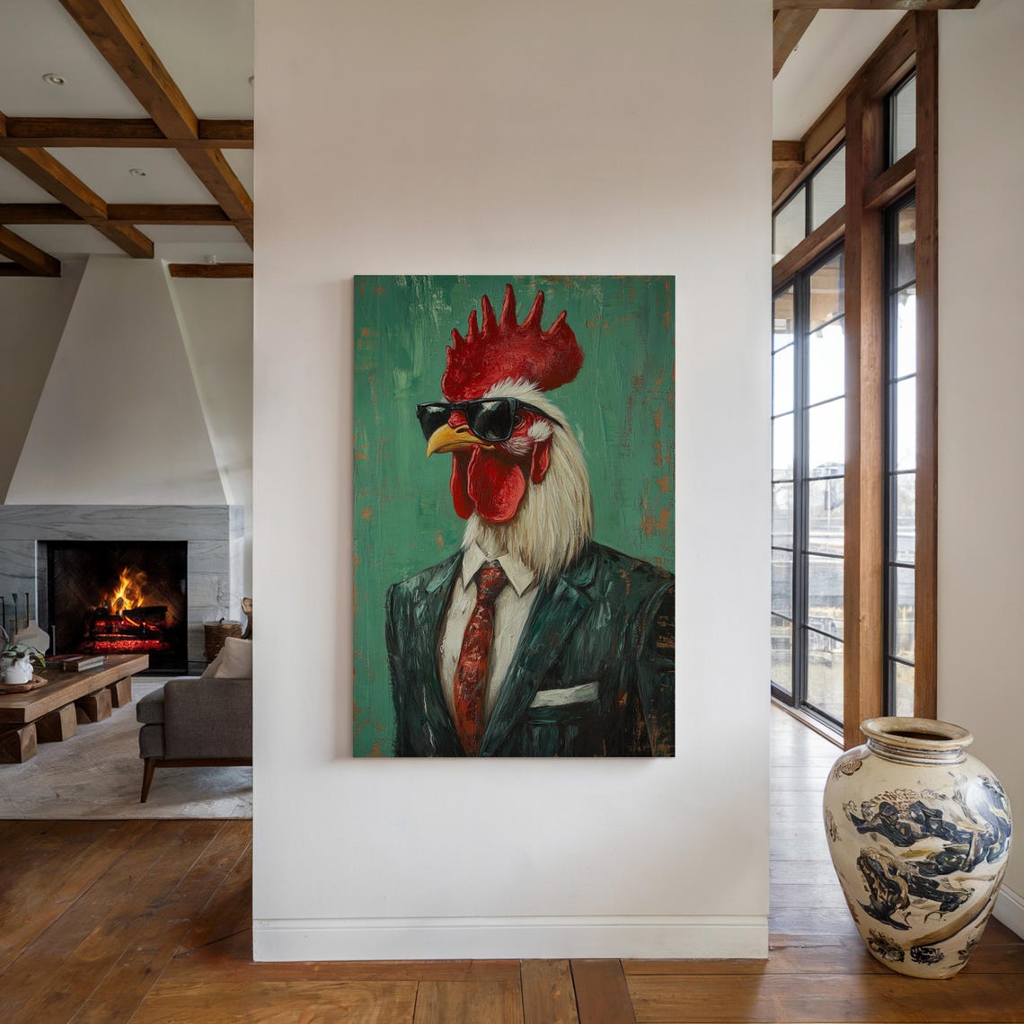 Rooster Wearing Sunglasses and Suit with Red Tie Funny Animal Poster - Image 4