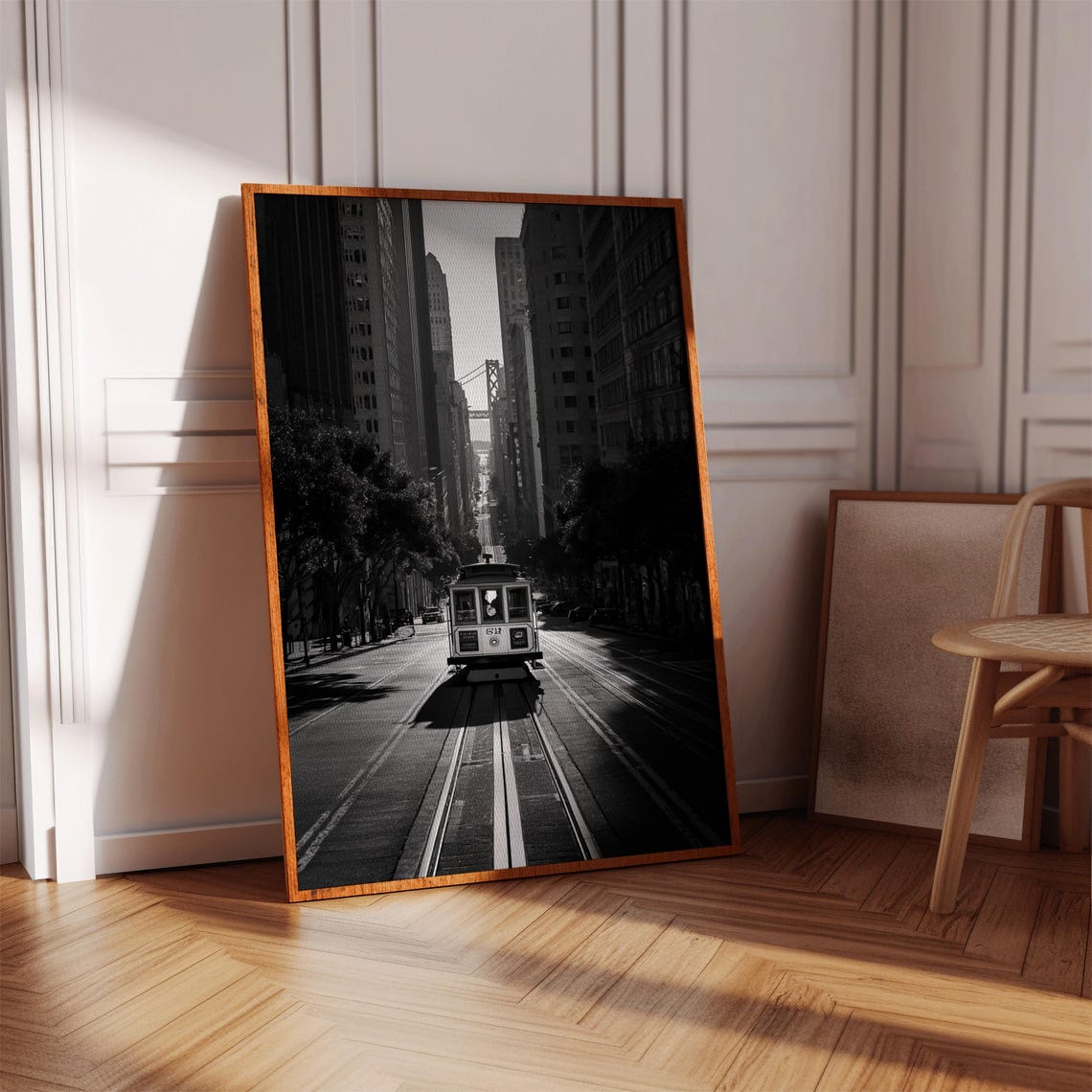 San Francisco Cable Car Black and White Street Photography Art Poster