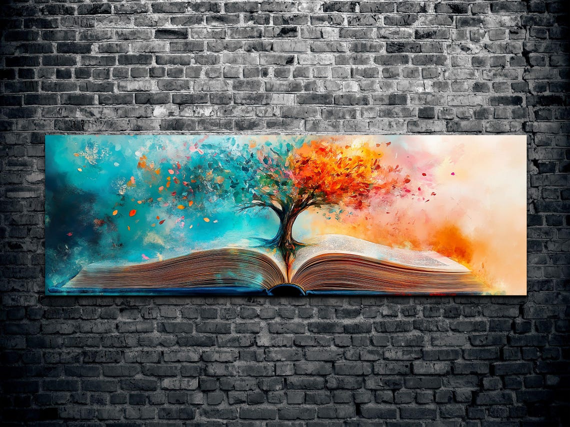 Tree Of Knowledge Growing From Open Book Magic Library Art Poster - Image 2