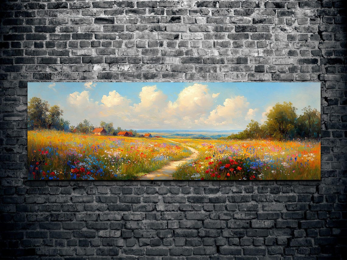 Country Path Through Colorful Wildflower Meadow With Barn Poster - Image 2