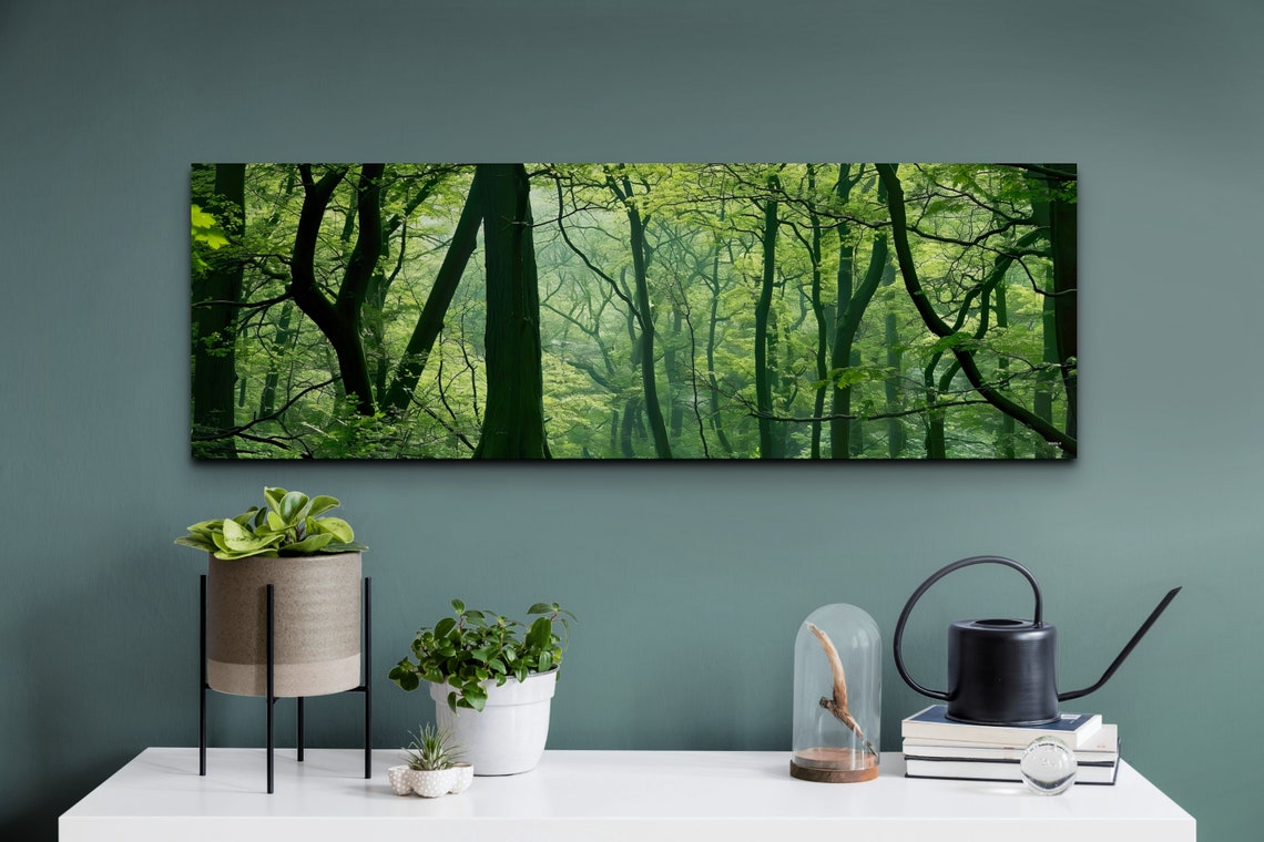 Lush Green Deep Forest With Sunlight Large Print Path In Magical Secret Woods Home Decor Calming Home Decor Panoramic - Image 5