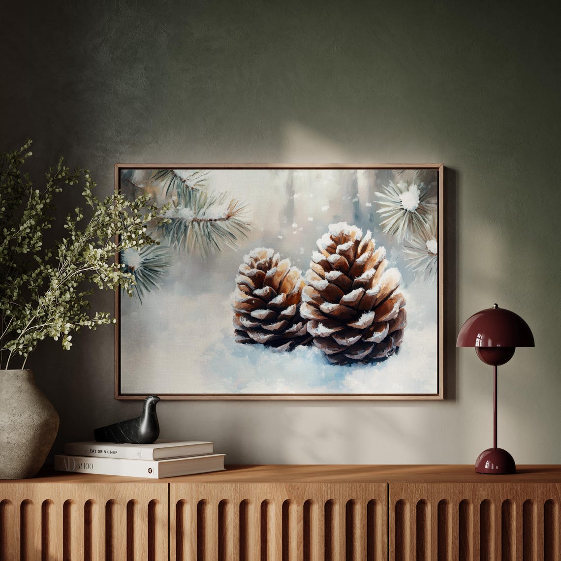 Snow Dusted Pine Cone Watercolor Winter Holiday Decor Wall Poster - Image 5