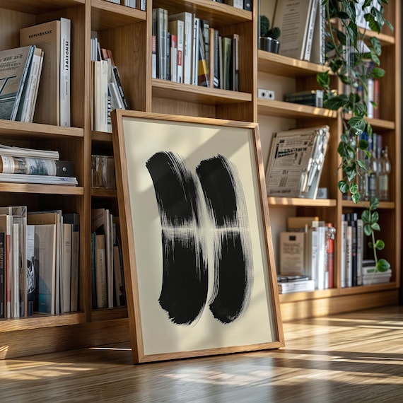 Minimalist Brushstroke Painting Black And White Abstract Canvas Art