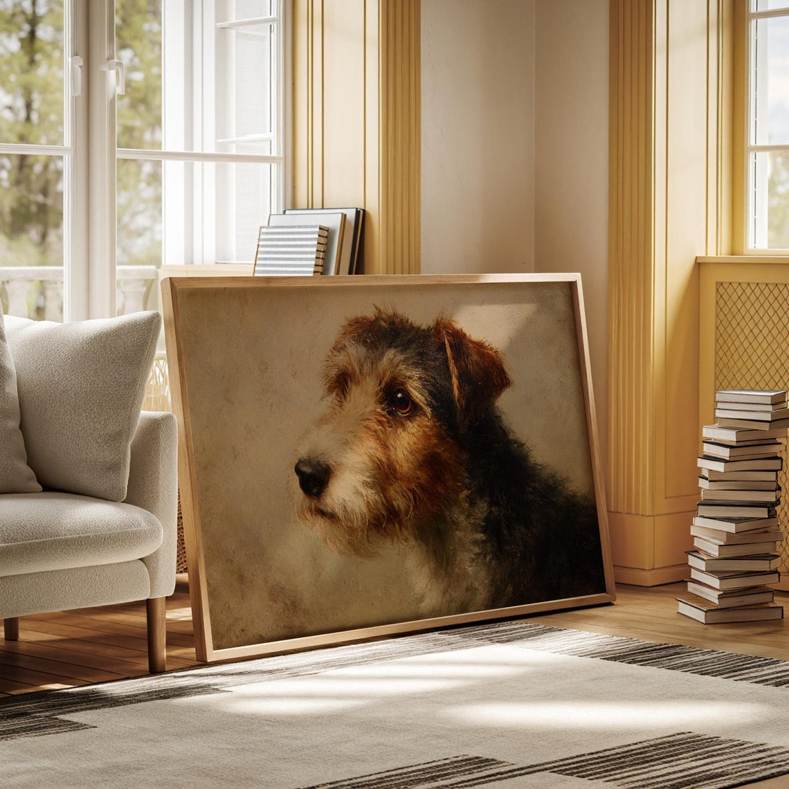 Wire Fox Terrier Profile Realistic Vintage Dog Head Portrait Poster