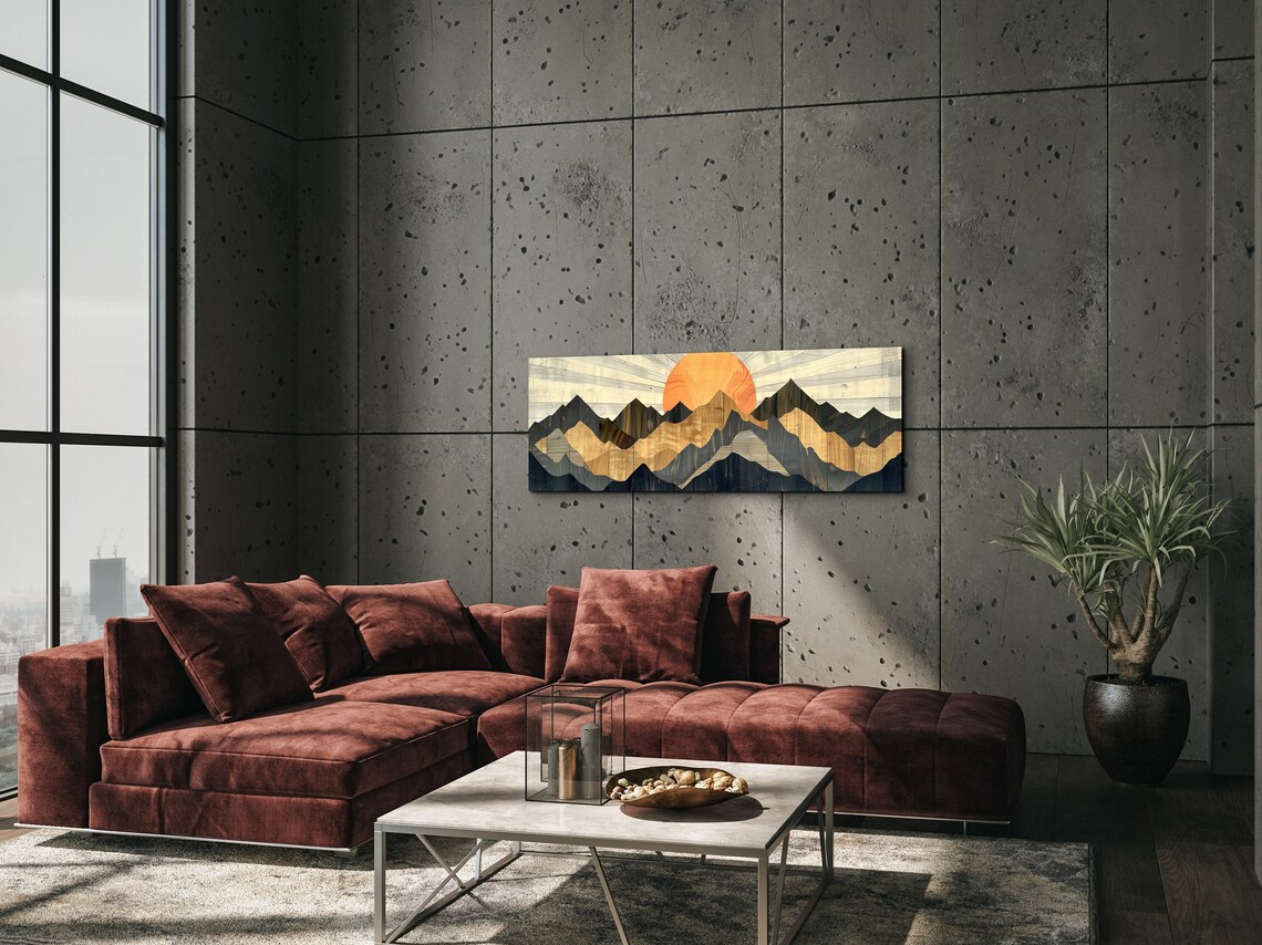 Panoramic Wood Style Western Mountain Range Ready To Hang Panoramic Wall Art Print Wood Tone Artwork Panoramic Art - Image 5
